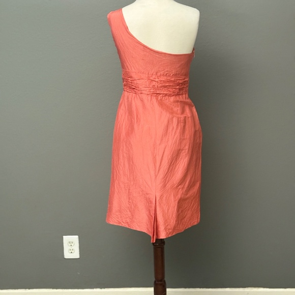 Coren Moore NY Tangerine coral One shoulder Silk Taffeta Ruched Dress Sz 8 - Picture 5 of 7